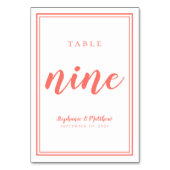 Einfache Hochzeit Minimalistische Tafel Nine Coral Tischnummer (Vorderseite)