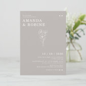 Einfache Hochzeit Minimalistischer Blume Einladung (Stehend Vorderseite)
