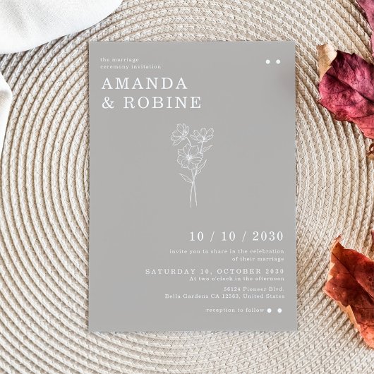 Einfache Hochzeit Minimalistischer Blume Einladung