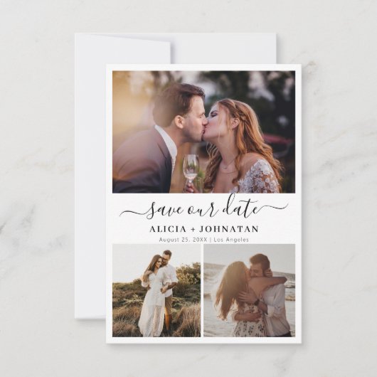 Einfache Hochzeit mit 3 Fotos Save The Date (Vorderseite)