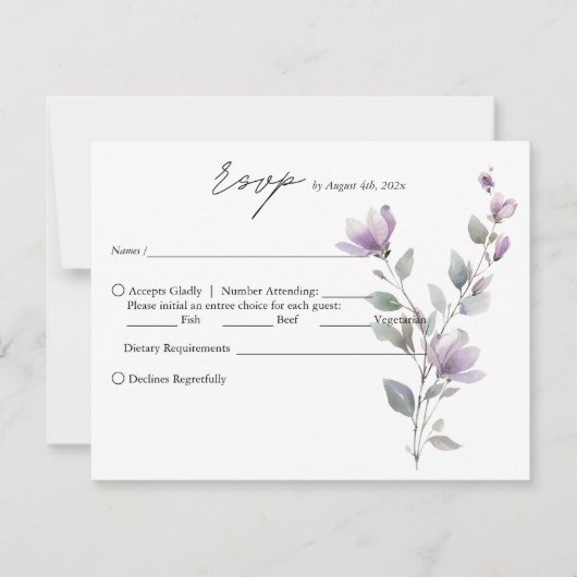 Einfache Hochzeit mit Aquarellblumen RSVP Karte (Vorderseite)