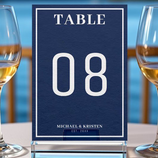 Einfache Hochzeit mit blauem Grenzblatt Tischnummer