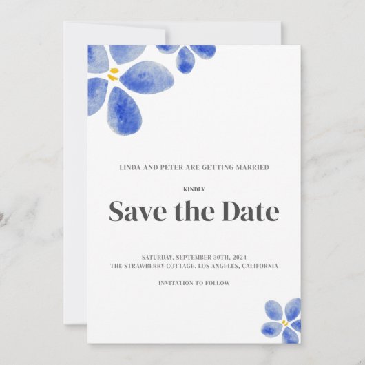 Einfache Hochzeit mit blauem Wasser Save The Date (Vorderseite)