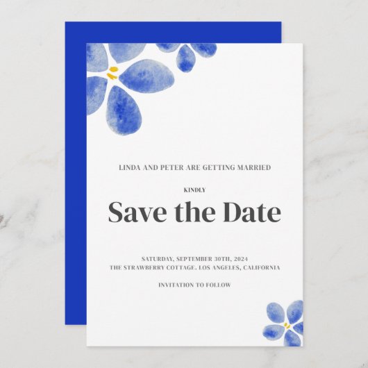 Einfache Hochzeit mit blauem Wasser Save The Date (Vorne/Hinten)