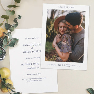 Einfache Hochzeit mit Blauer Typografie-Foto Save The Date