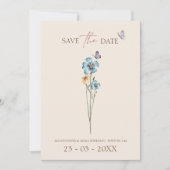 Einfache Hochzeit mit Blauer Wildblume Butterfly Save The Date (Vorderseite)