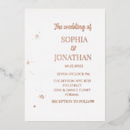 Einfache Hochzeit mit Blumen und Gold Folieneinladung