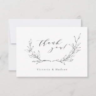 Einfache Hochzeit mit botanischem Kranz Dankeskarte