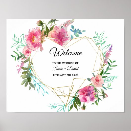 Einfache Hochzeit mit botanischem und blumengeschm Poster (Vorne)