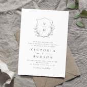 Einfache Hochzeit mit botanischem Wappen Einladung