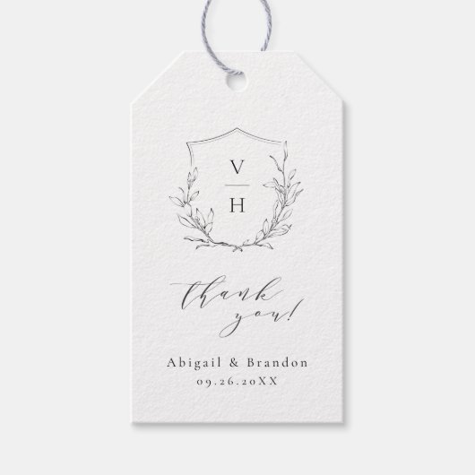 Einfache Hochzeit mit botanischem Wappen Geschenkanhänger (Vorderseite)