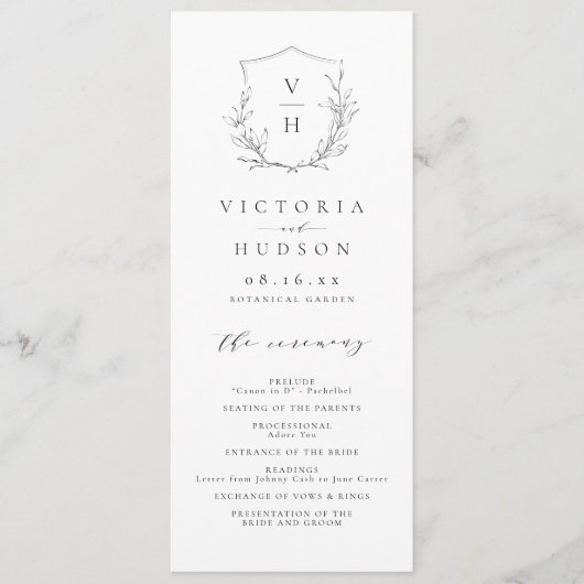 Einfache Hochzeit mit botanischem Wappen Programm (Vorderseite)