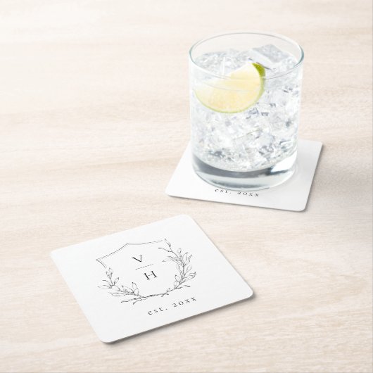 Einfache Hochzeit mit botanischem Wappen Rechteckiger Pappuntersetzer (Vor Ort)