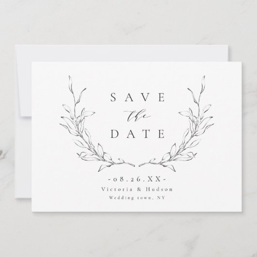 Einfache Hochzeit mit botanischem Wappen Save The Date (Vorderseite)