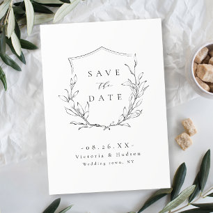 Einfache Hochzeit mit botanischem Wappen Save The Date