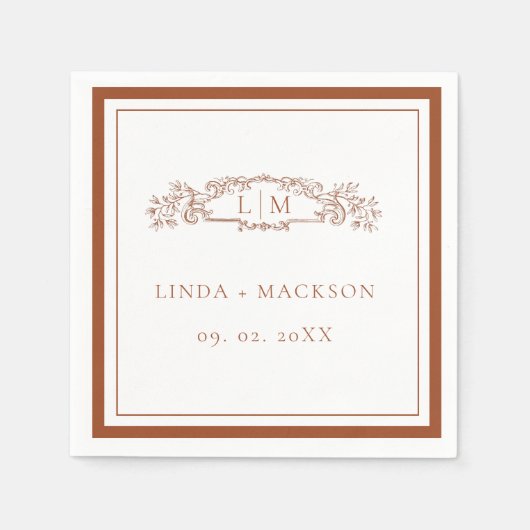 Einfache Hochzeit mit botanischem Wappen Serviette (Vorderseite)