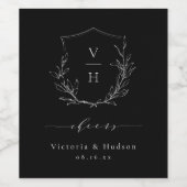 Einfache Hochzeit mit botanischem Wappen Weinetikett (Einzelnes Label)