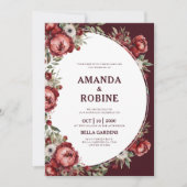 Einfache Hochzeit mit Burgund-Floral Einladung (Vorderseite)