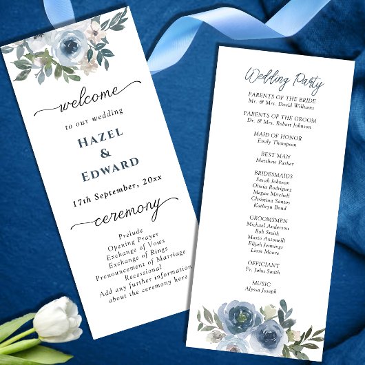 Einfache Hochzeit mit dunkelblauen Wasserfarben Programm