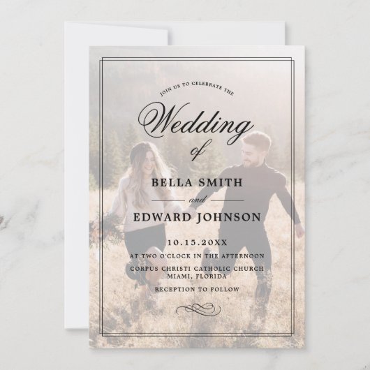 Einfache Hochzeit mit Elegant-Overlay-Foto Einladung (Vorderseite)