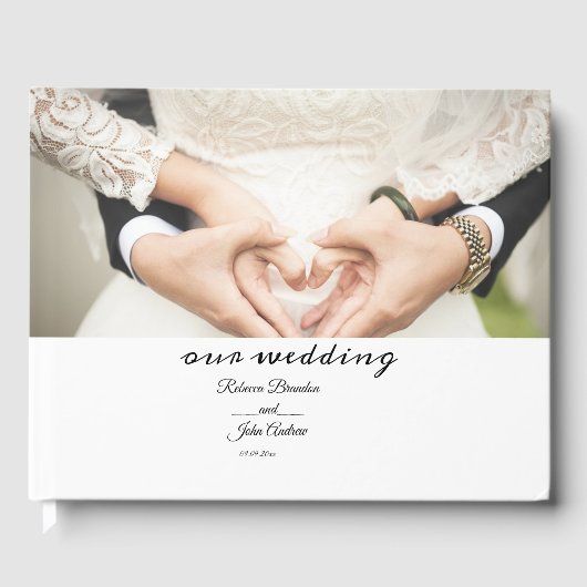 Einfache Hochzeit mit elegantem Script-Foto Gästebuch (Vorderseite)