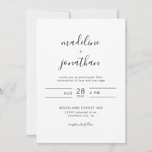 Einfache Hochzeit mit elegantem Skript-Foto Einladung (Rückseite)