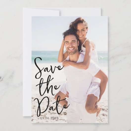 Einfache Hochzeit mit elegantem Skript-Foto Save The Date (Vorderseite)