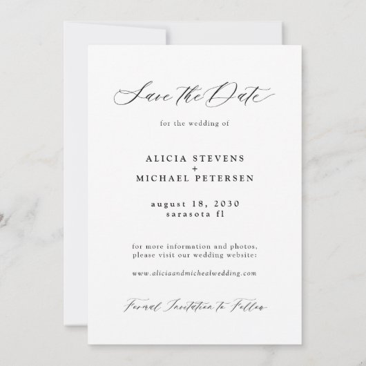 Einfache Hochzeit mit elegantem Skript-Foto Save The Date (Rückseite)