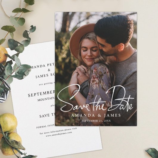 Einfache Hochzeit mit elegantem Skript-Foto Save The Date