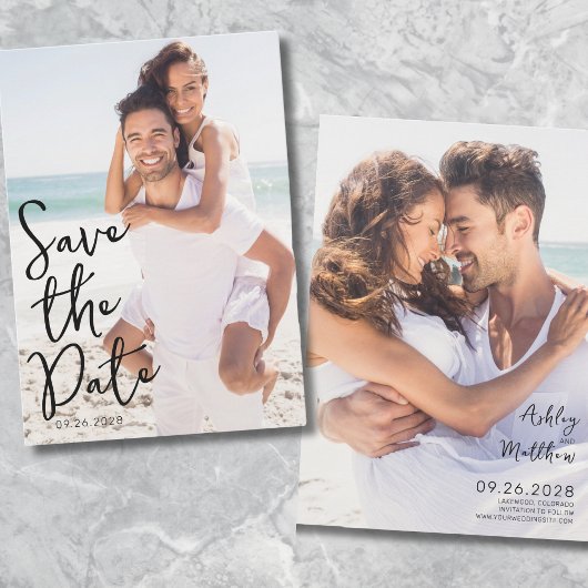 Einfache Hochzeit mit elegantem Skript-Foto Save The Date