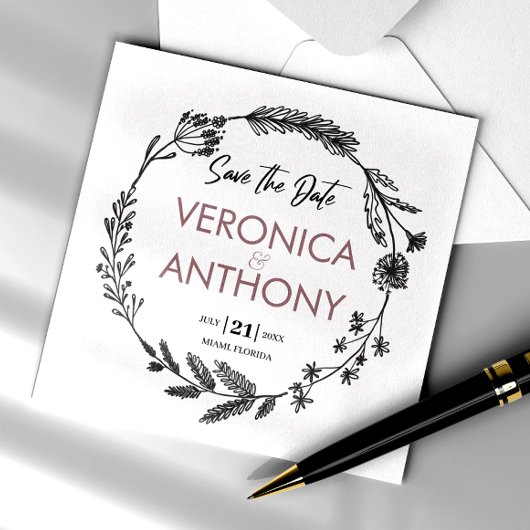 Einfache Hochzeit mit floralem Save the Date QR Co Einladung