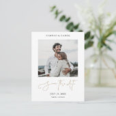 Einfache Hochzeit mit Gold Script Save the Date Fo Ankündigungspostkarte (Stehend Vorderseite)