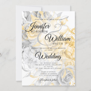 Einfache Hochzeit mit Gold und Silber Einladung