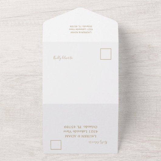 Einfache Hochzeit mit Gold und Weiß All In One Einladung (Außenbereich)