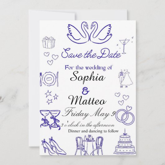 Einfache Hochzeit mit Grafiken Einladung (Vorderseite)