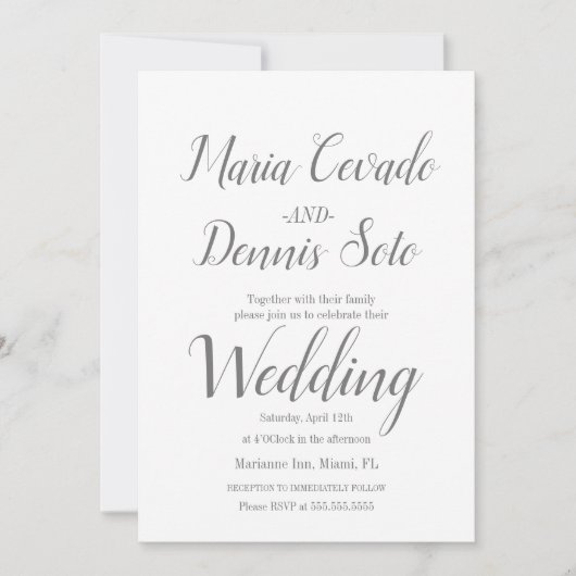 Einfache Hochzeit mit grauem Schriftzeichen Einladung (Vorderseite)