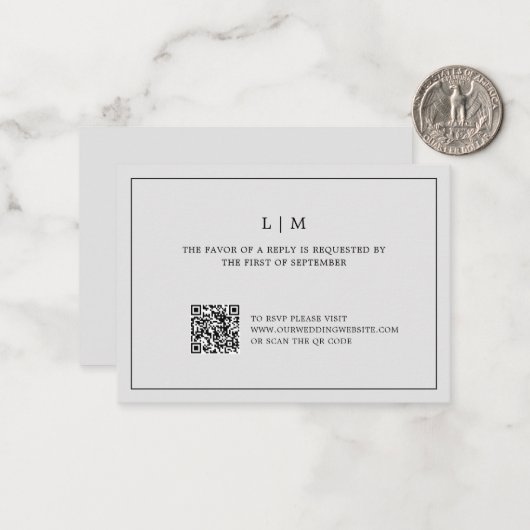 Einfache Hochzeit mit hellgrauem QR-Code Mitteilungskarte (Vorderseite/Rückseite Beispiel)