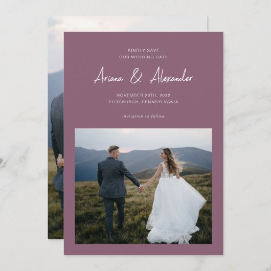 Einfache Hochzeit mit Lila Foto Save The Date (Vorne/Hinten)