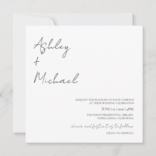 Einfache Hochzeit mit modernem Script Dress Code F Einladung (Vorderseite)