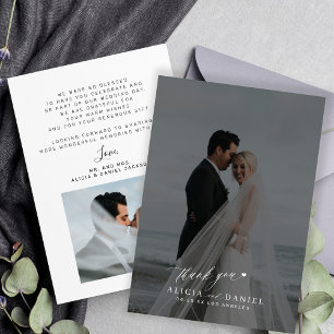 Einfache Hochzeit mit modernem Skript-Foto Dankeskarte