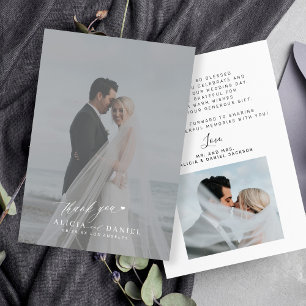 Einfache Hochzeit mit modernem Skript-Foto Dankeskarte