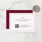 Einfache Hochzeit mit QR-Code für Burgundy Monogra Mitteilungskarte (Vorderseite/Rückseite Beispiel)