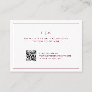 Einfache Hochzeit mit QR-Code für Burgundy Monogra Mitteilungskarte
