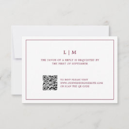 Einfache Hochzeit mit QR-Code für Burgundy Monogra RSVP Karte