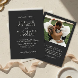 Einfache Hochzeit mit QR-Code im klassischen Kohle Einladung