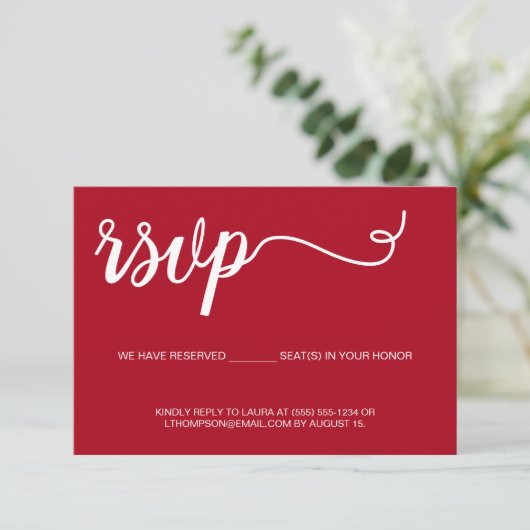 Einfache Hochzeit mit rotem UAWG reserviert Sitzpl RSVP Karte (Stehend Vorderseite)
