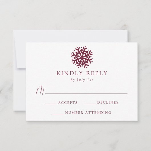 Einfache Hochzeit mit Schneeflocken RSVP Karte (Vorderseite)