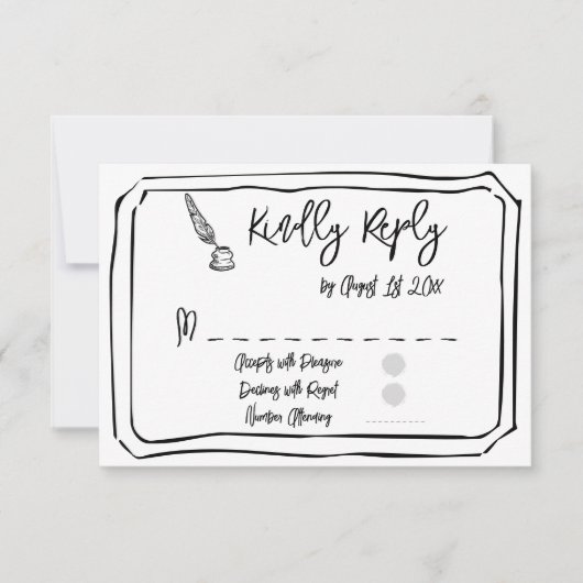Einfache Hochzeit mit Schwarz und Weiß RSVP Karte (Vorderseite)