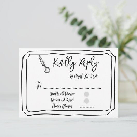 Einfache Hochzeit mit Schwarz und Weiß RSVP Karte (Stehend Vorderseite)