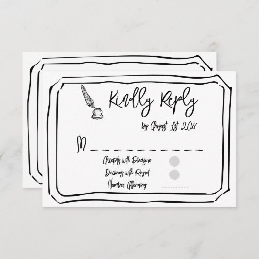 Einfache Hochzeit mit Schwarz und Weiß RSVP Karte (Vorne/Hinten)
